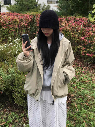 Basic Spring Hooded Oversized Windbreaker