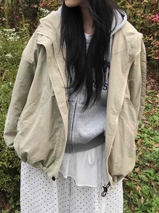 Basic Spring Hooded Oversized Windbreaker