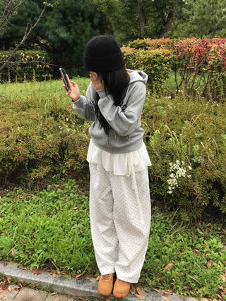 Modern Big Size Dot Loose Fit Long Pants
