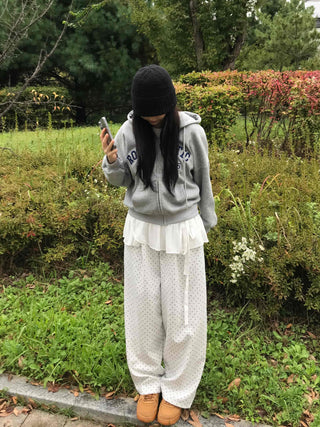 Modern Big Size Dot Loose Fit Long Pants