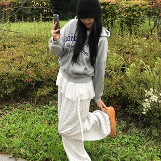 Modern Big Size Dot Loose Fit Long Pants