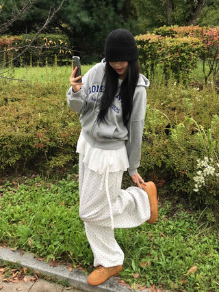 Modern Big Size Dot Loose Fit Long Pants
