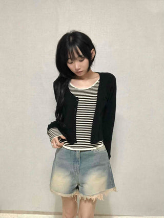 Cat Sand Washed Knee-length Denim Pocket Shorts