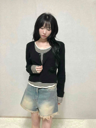 Cat Sand Washed Knee-length Denim Pocket Shorts