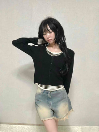 Cat Sand Washed Knee-length Denim Pocket Shorts