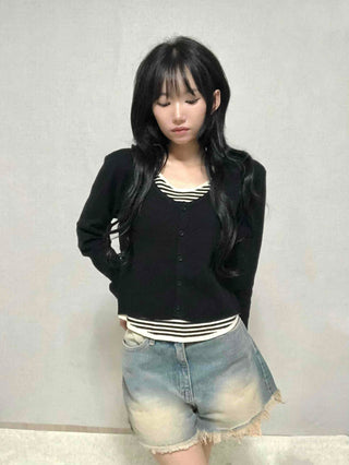 Cat Sand Washed Knee-length Denim Pocket Shorts
