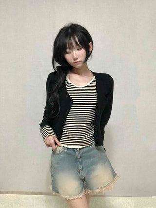 Cat Sand Washed Knee-length Denim Pocket Shorts
