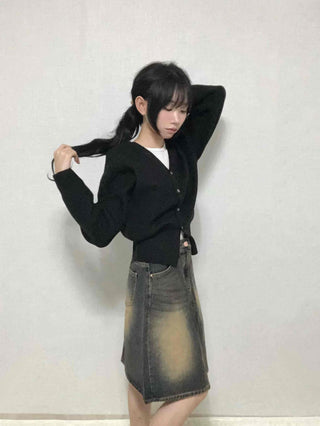 Vintage washed dark blue denim midi skirt
