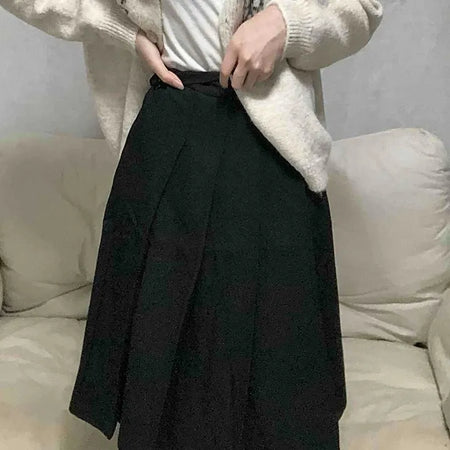 Basic Solid Pleated Midi Skirt