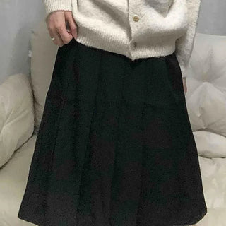 Basic Solid Pleated Midi Skirt