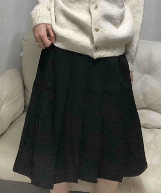 Basic Solid Pleated Midi Skirt