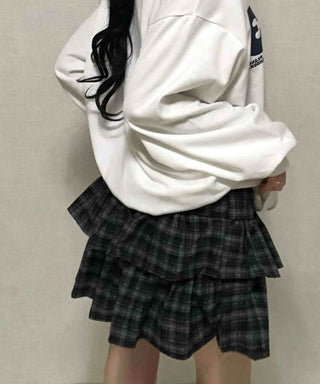 Natural Check Tiered Mini Skirt