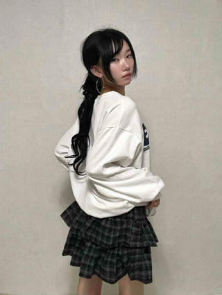 Natural Check Tiered Mini Skirt