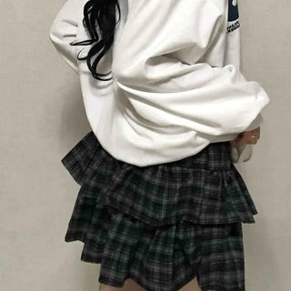 Natural Check Tiered Mini Skirt