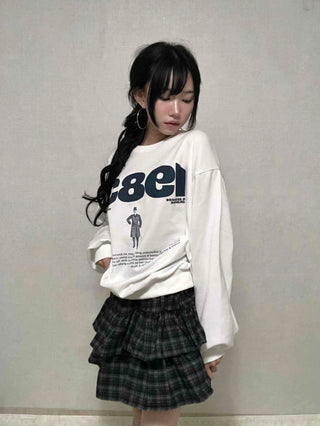 Natural Check Tiered Mini Skirt
