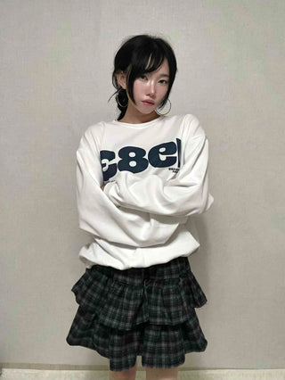 Natural Check Tiered Mini Skirt