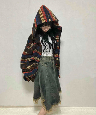 Grunge Asymmetrical Denim Flare Midi Skirt