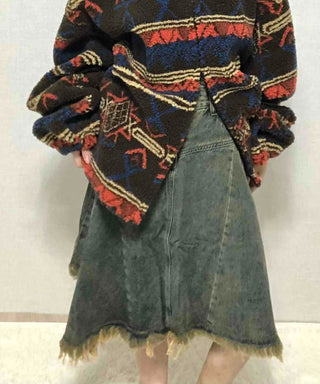 Grunge Asymmetrical Denim Flare Midi Skirt