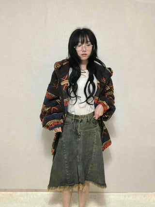 Grunge Asymmetrical Denim Flare Midi Skirt