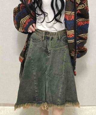 Grunge Asymmetrical Denim Flare Midi Skirt