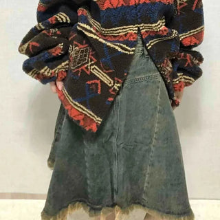 Grunge Asymmetrical Denim Flare Midi Skirt