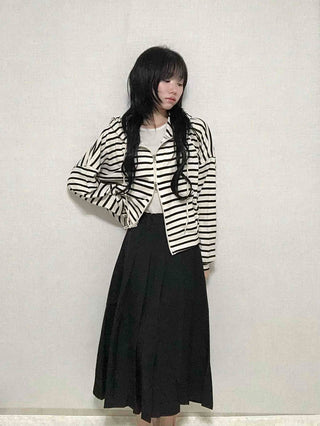 Basic Striped Two-Way Zip-Up Hoodie