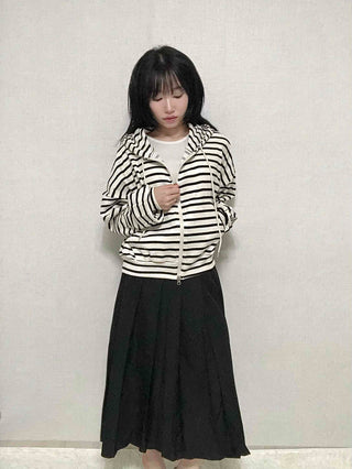 Basic Striped Two-Way Zip-Up Hoodie