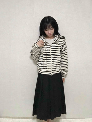 Basic Striped Two-Way Zip-Up Hoodie