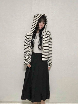 Basic Striped Two-Way Zip-Up Hoodie
