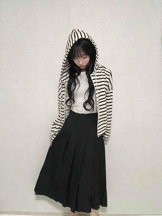 Basic Striped Two-Way Zip-Up Hoodie