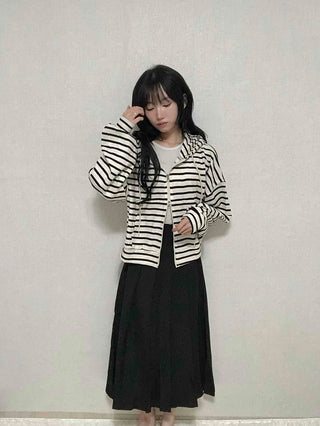 Basic Striped Two-Way Zip-Up Hoodie