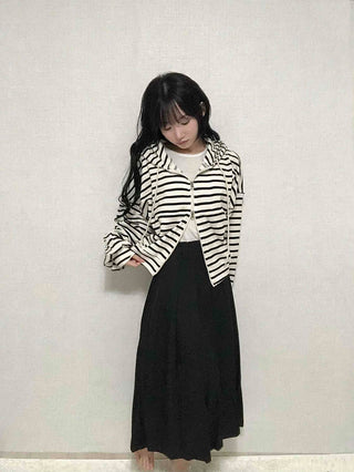 Basic Striped Two-Way Zip-Up Hoodie