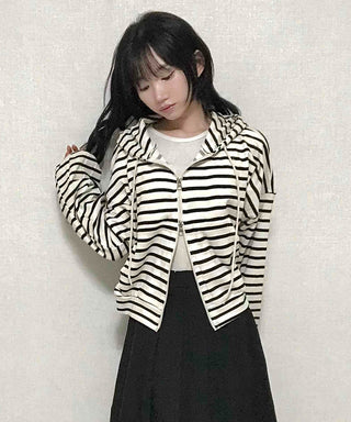 Basic Striped Two-Way Zip-Up Hoodie