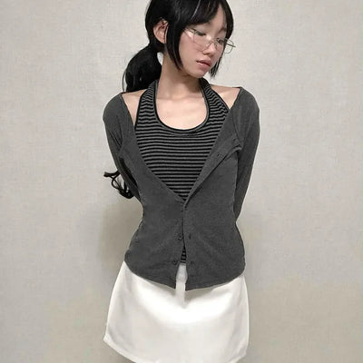 Striped Halterneck Layered Cardigan