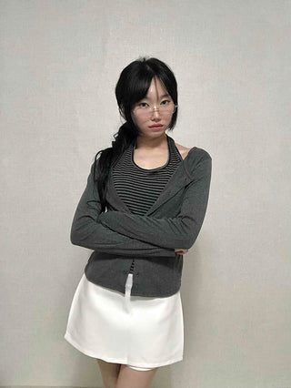 Striped Halterneck Layered Cardigan