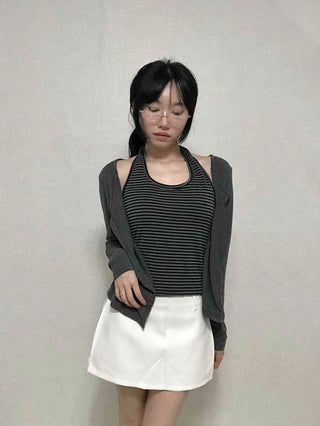 Striped Halterneck Layered Cardigan