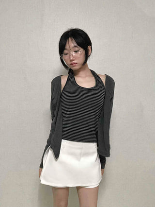 Striped Halterneck Layered Cardigan