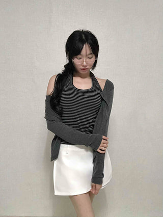 Striped Halterneck Layered Cardigan
