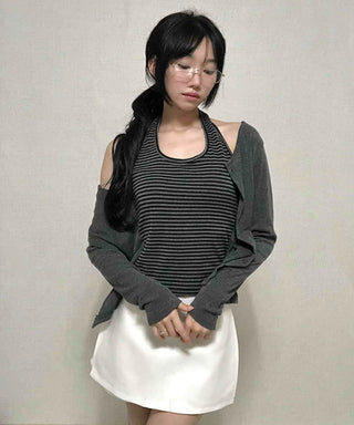 Striped Halterneck Layered Cardigan