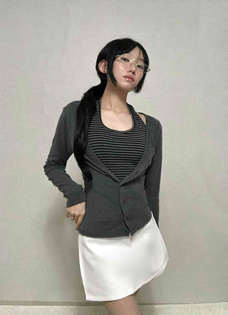 Striped Halterneck Layered Cardigan