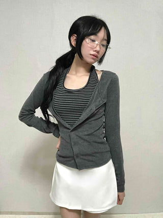 Striped Halterneck Layered Cardigan