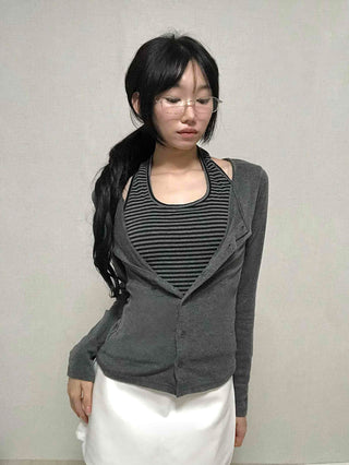 Striped Halterneck Layered Cardigan