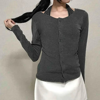 Striped Halterneck Layered Cardigan
