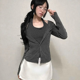 Striped Halterneck Layered Cardigan