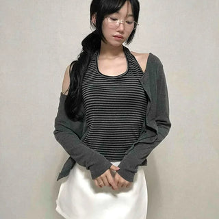 Striped Halterneck Layered Cardigan