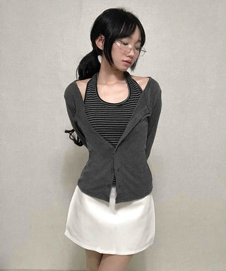 Striped Halterneck Layered Cardigan