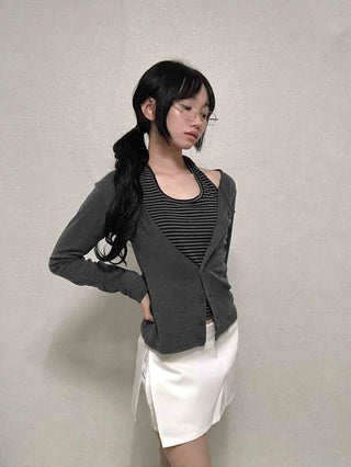 Striped Halterneck Layered Cardigan