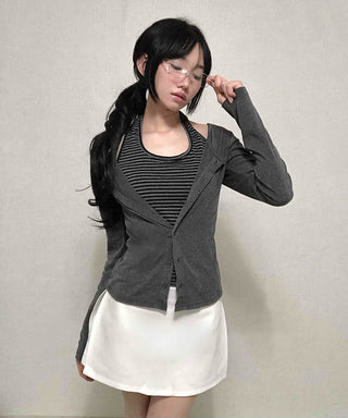 Striped Halterneck Layered Cardigan