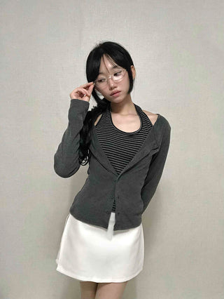 Striped Halterneck Layered Cardigan