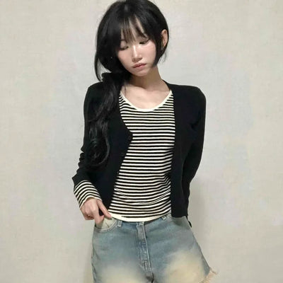 Striped Layered Cardigan T-shirt